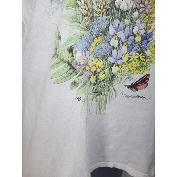 Vintage 90s Marjolein Bastin Butterfly Flower Shirt Women's XL Anvil Cottage - Picture 4 of 13